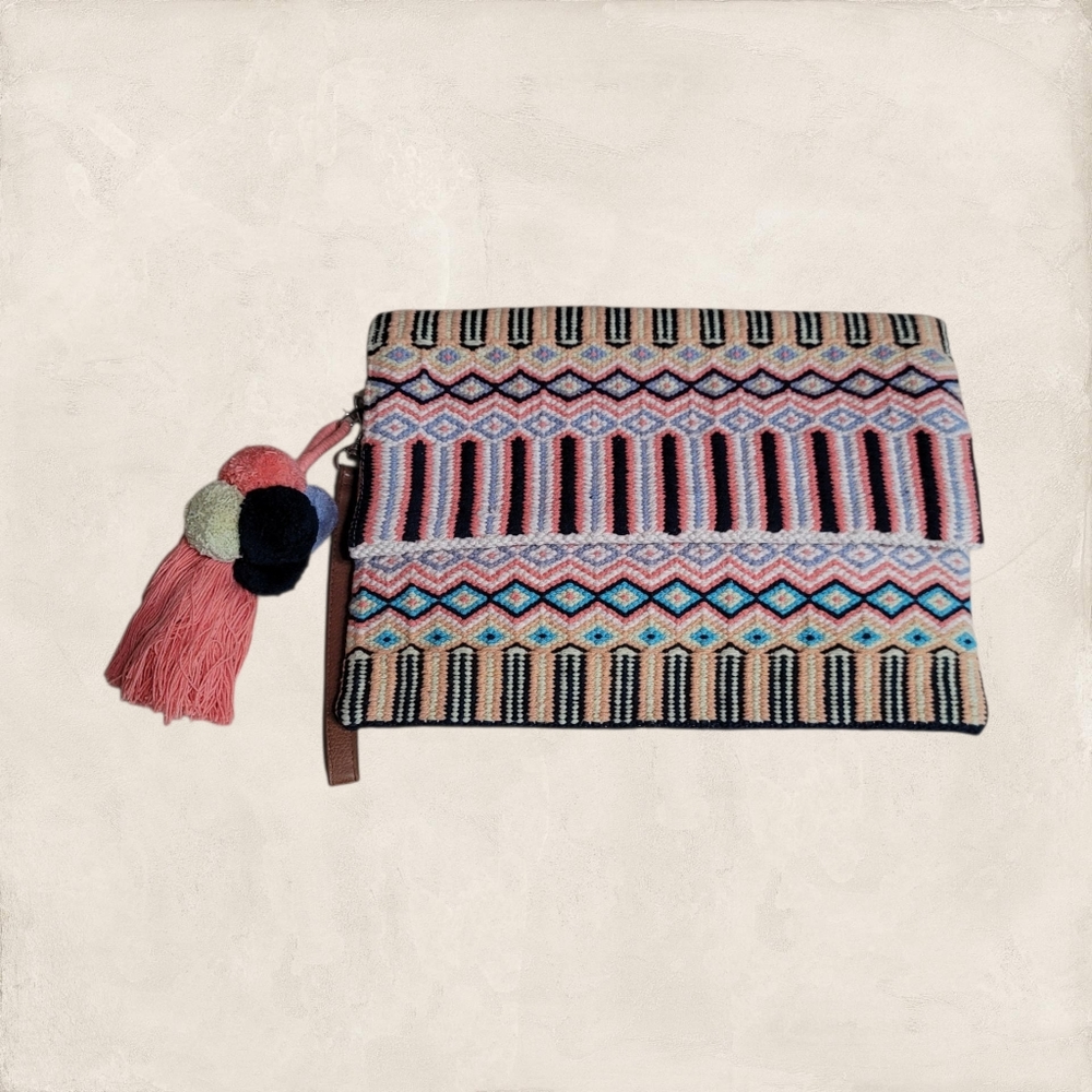 J.Jill Artisanal Jacquard Clutch Grapefrt